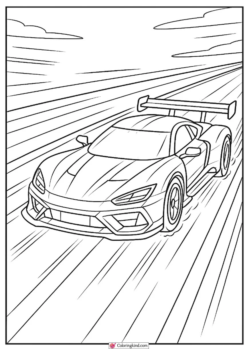 Racing Car at Full Throttle Down a Straightaway
