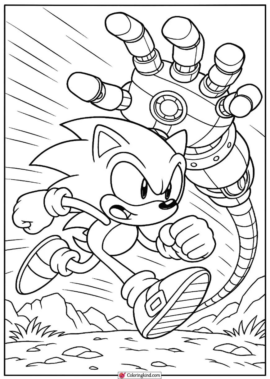 Sonic Escaping a Giant Robot Hand
