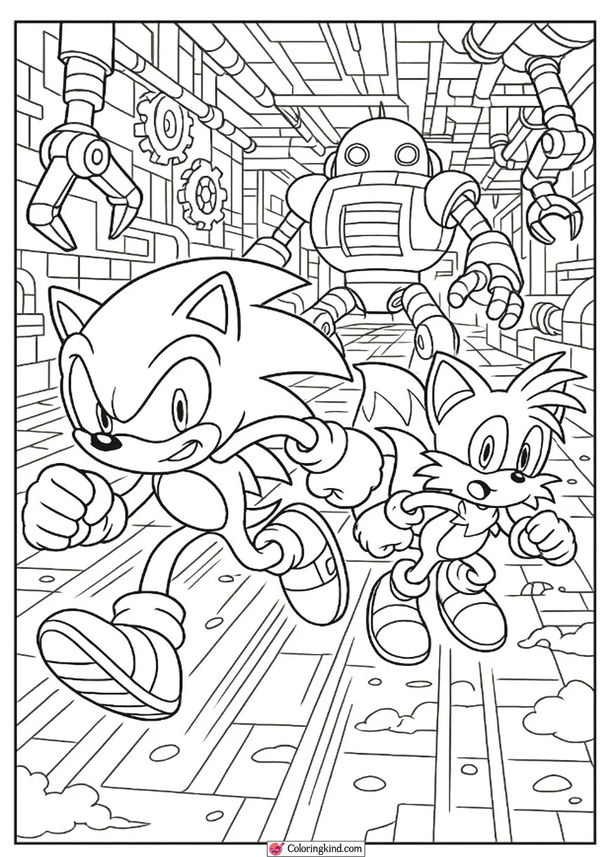 Sonic and Tails Escaping a Robot Factory