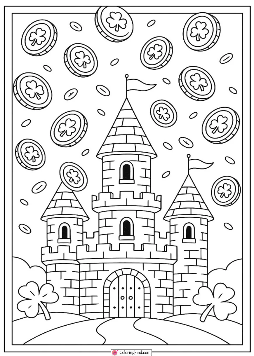 Lucky Gold Coin Rain Over a Castle