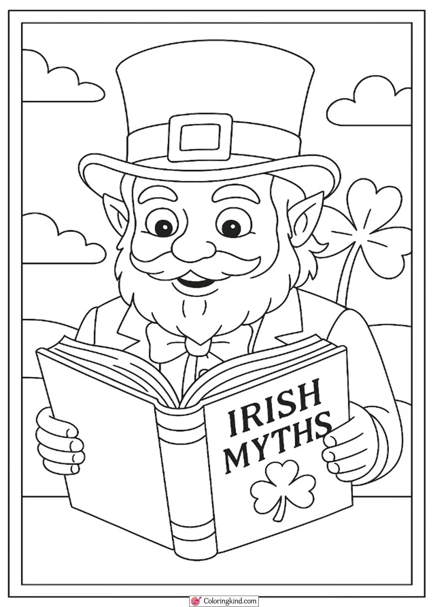 Leprechaun Reading a Book of Irish Myths