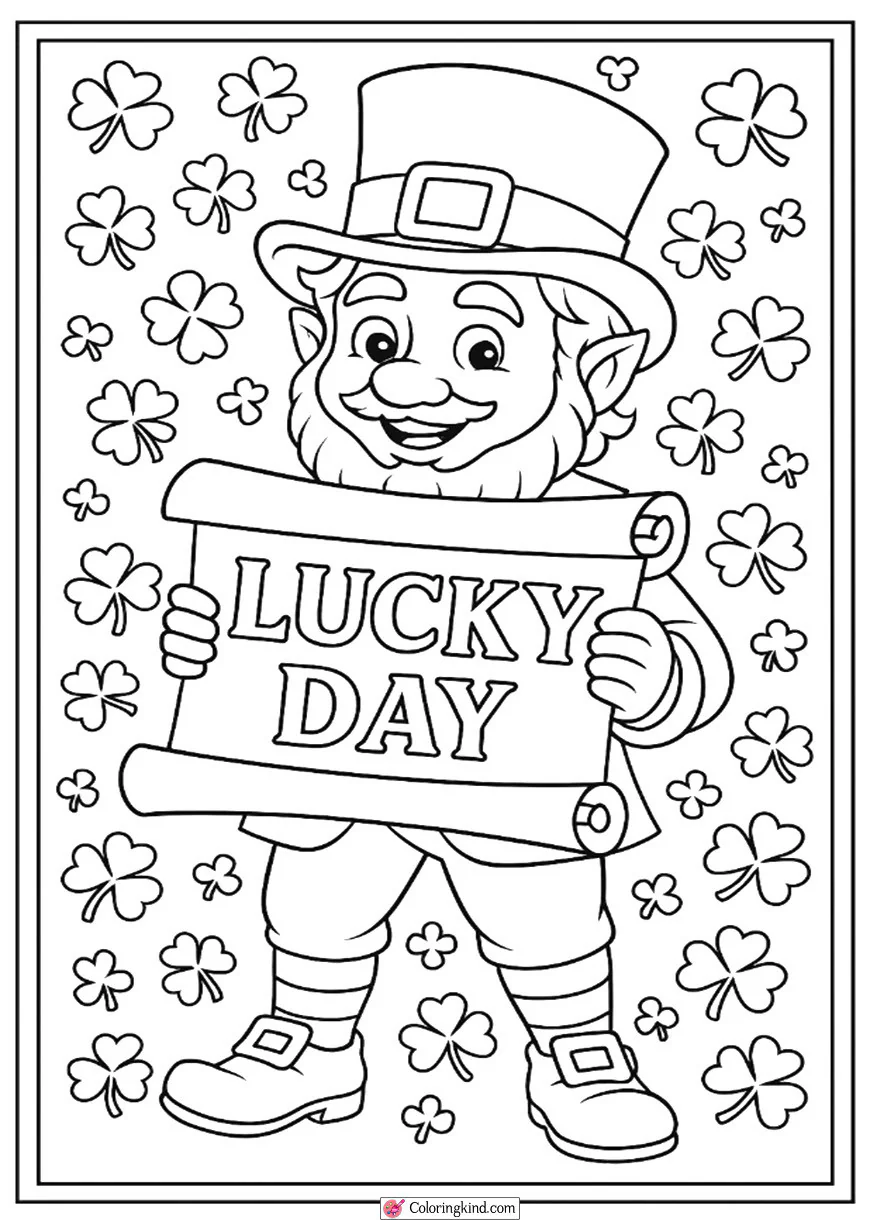 Leprechaun Holding a Scroll Saying “Lucky Day”