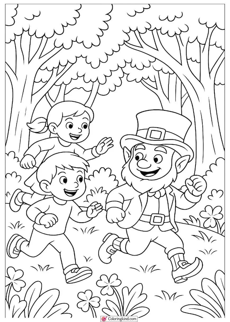 Kids Chasing a Leprechaun in the Forest