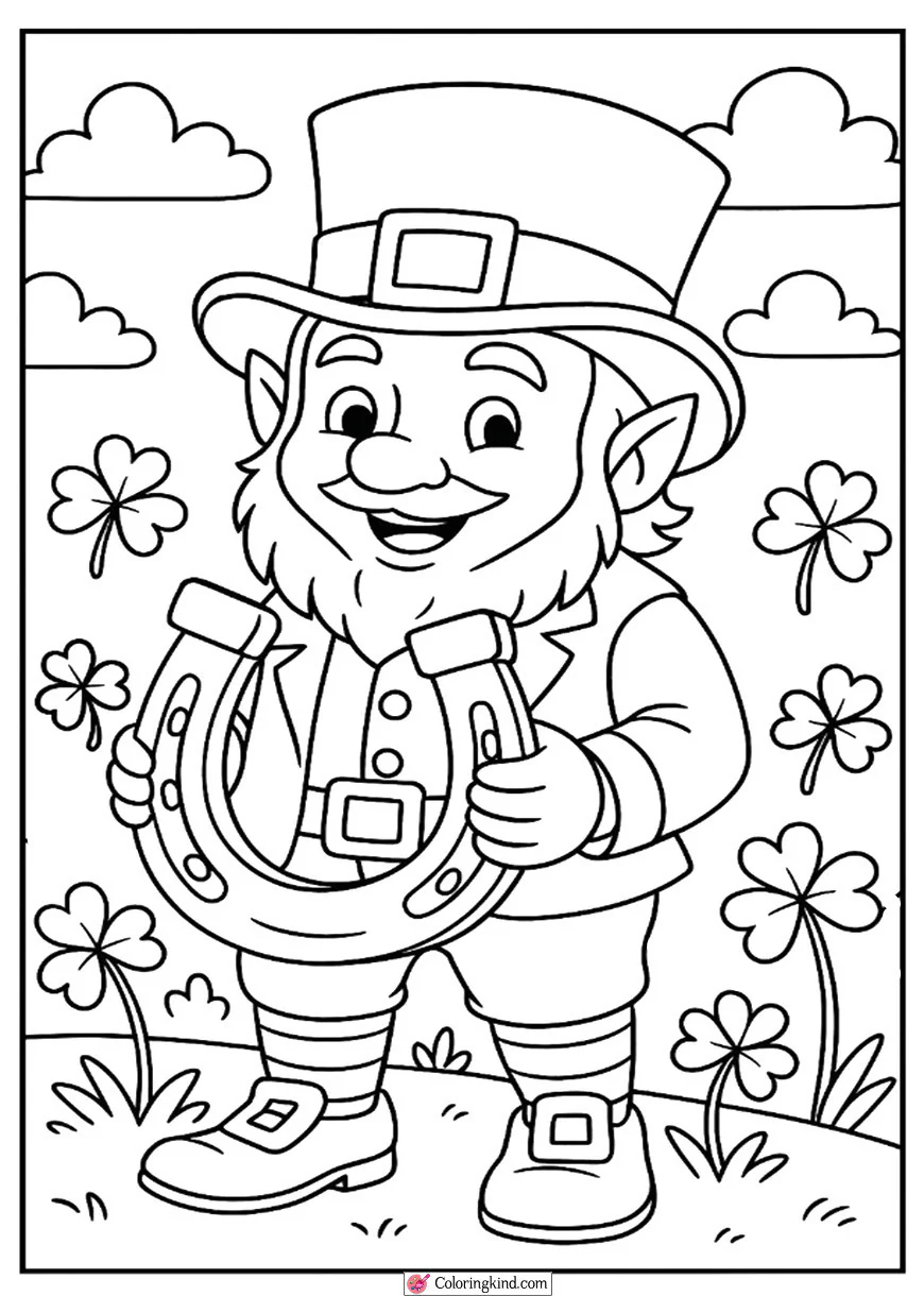 Leprechaun Holding a Lucky Horseshoe