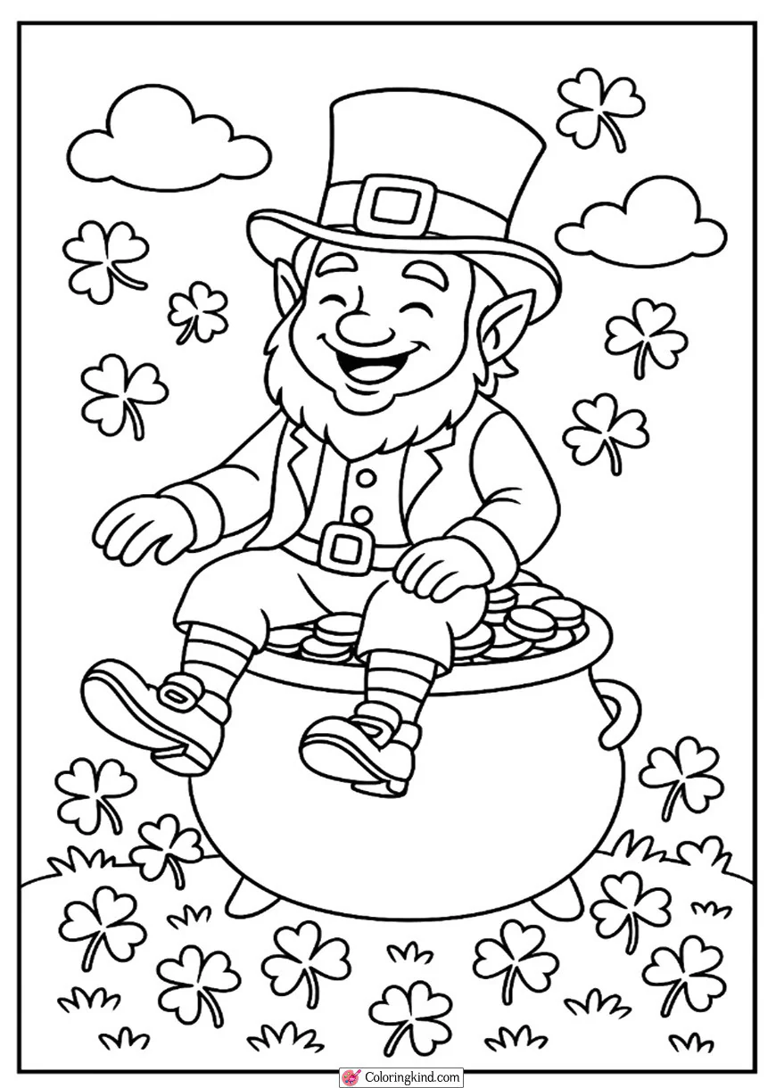 Lucky Leprechaun Sitting on a Pot of Gold