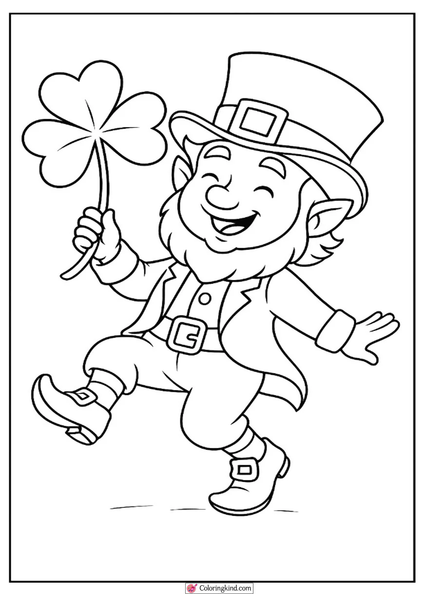 Cute Leprechaun Dancing with a Shamrock