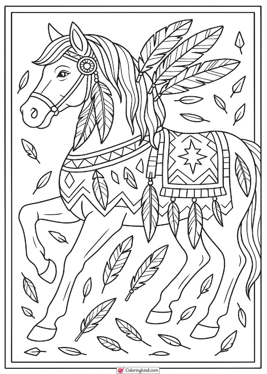 Native American Horse with Feathers