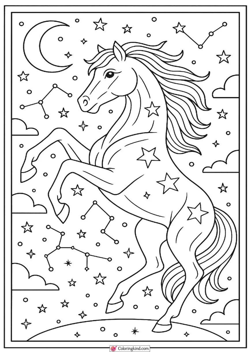Celestial Horse Among Constellations
