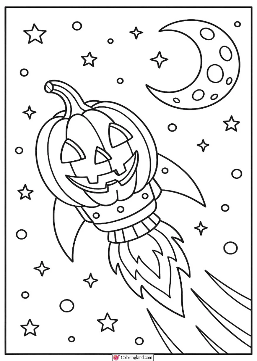Pumpkin Rocket Flying to the Moon
