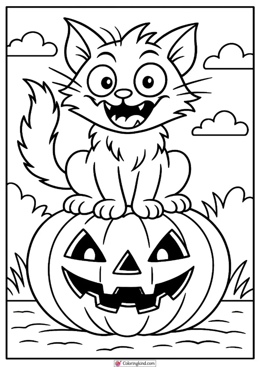 Crazy Cat Sitting on Pumpkin