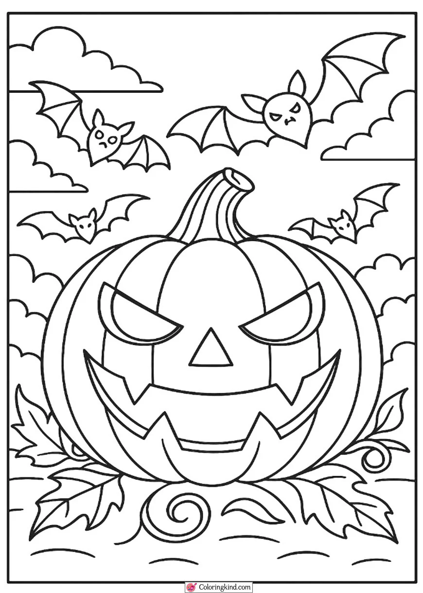Spooky Pumpkin with Bats