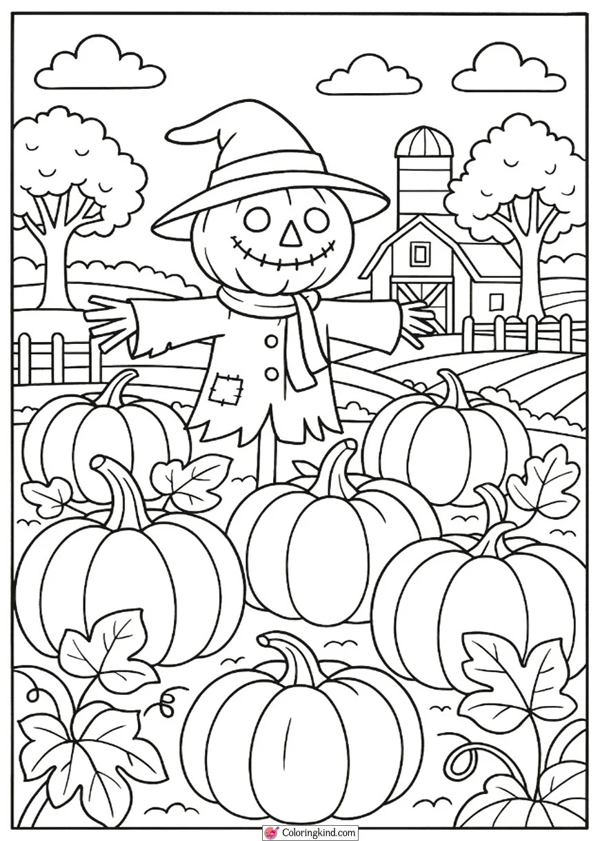 Pumpkin Farm with Scarecrow