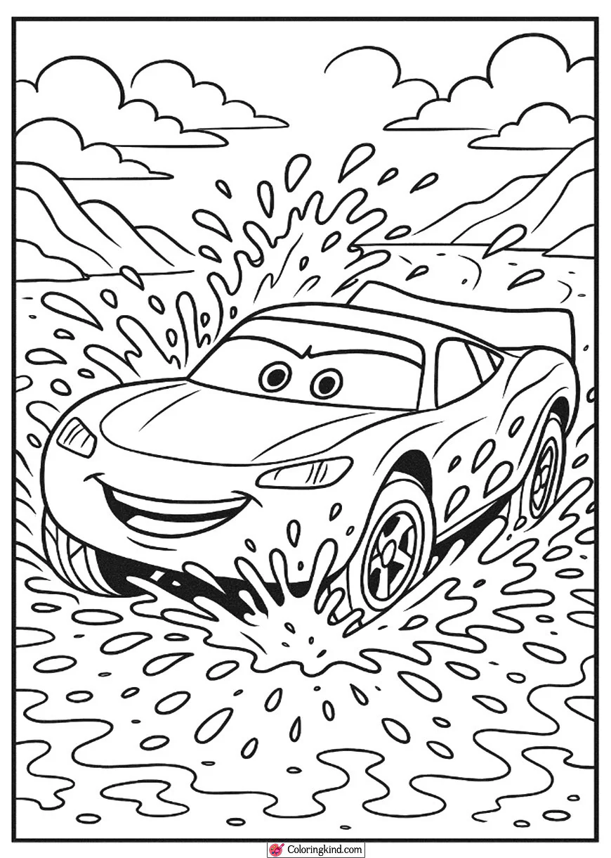 Lightning McQueen Splashing Through Mud