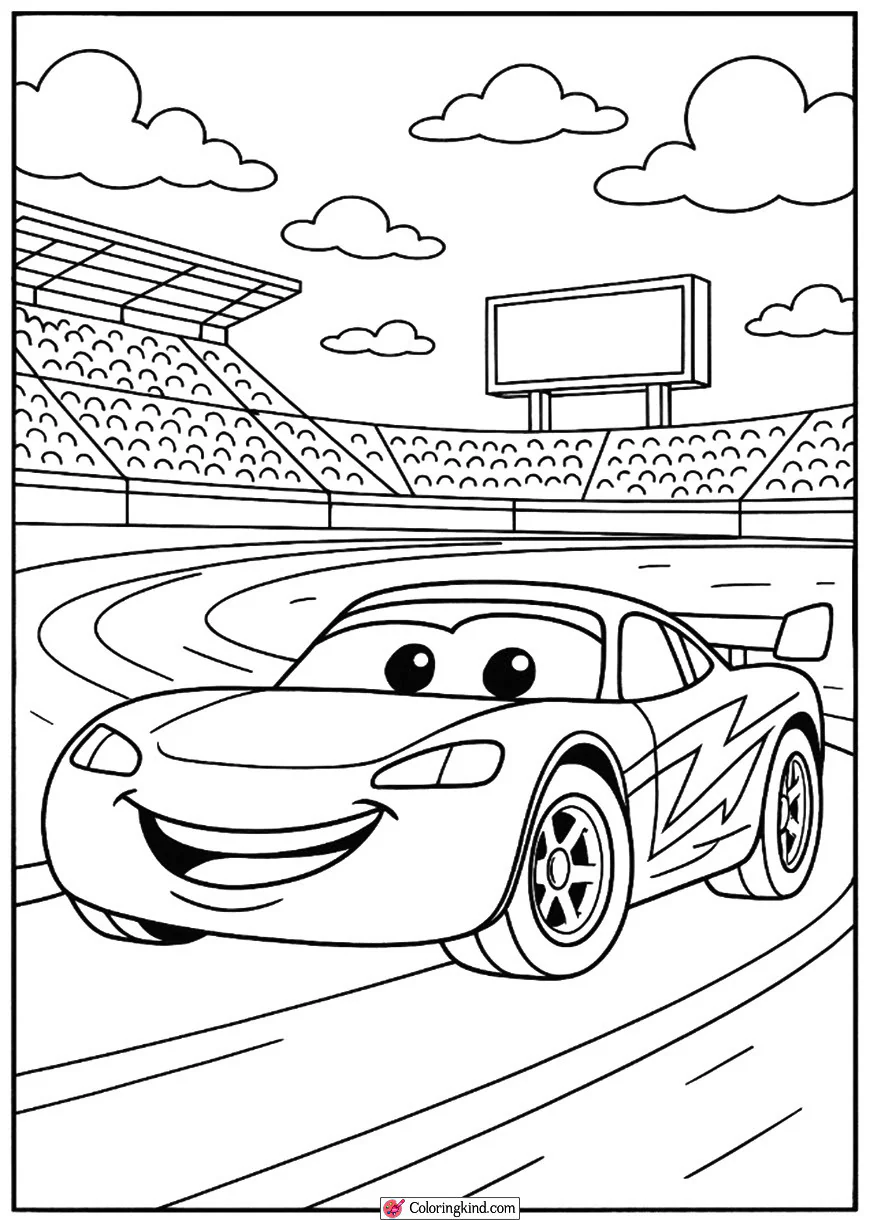 Lightning McQueen Smiling at the Track