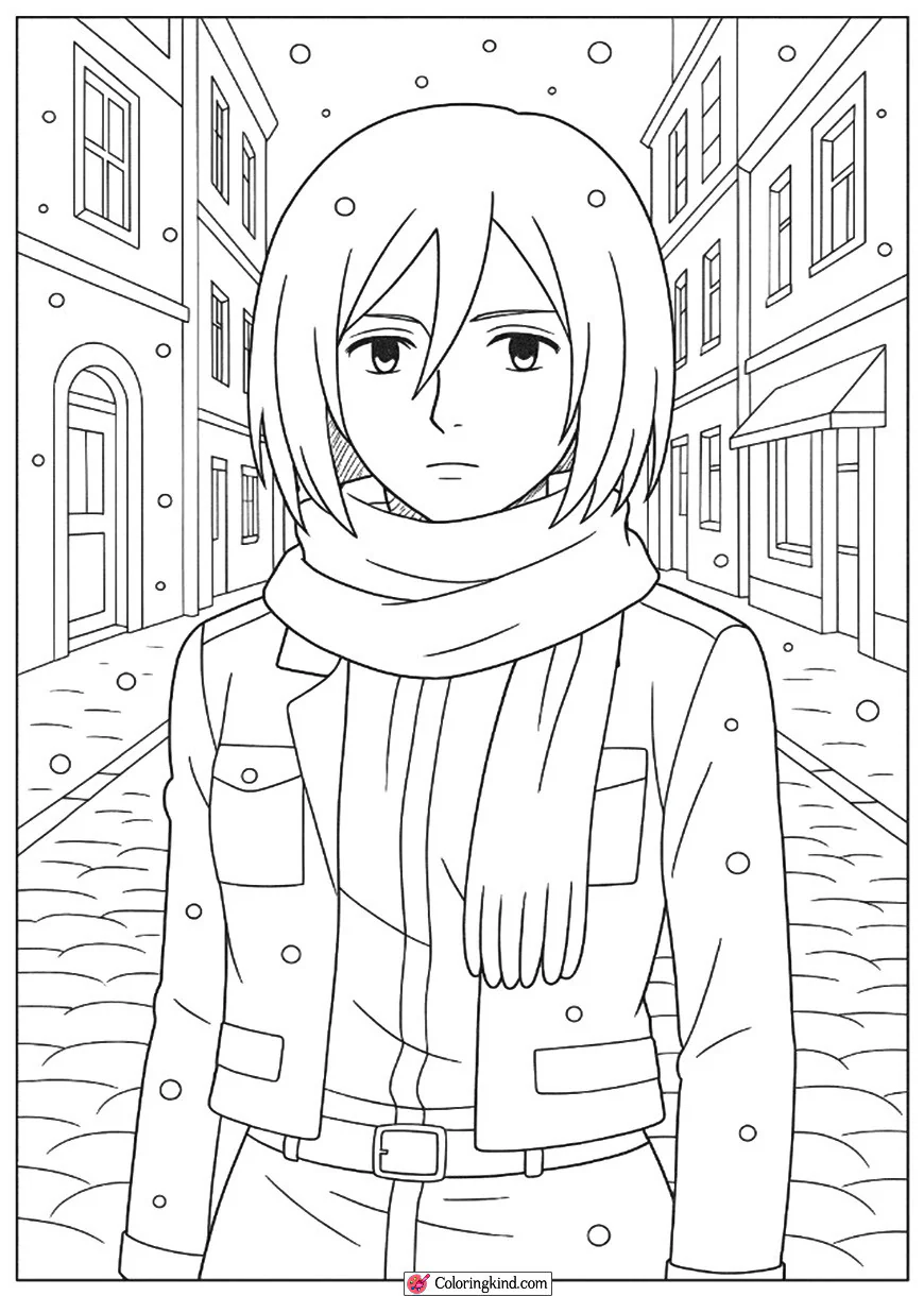 Mikasa with Scarf in Snowy Streets
