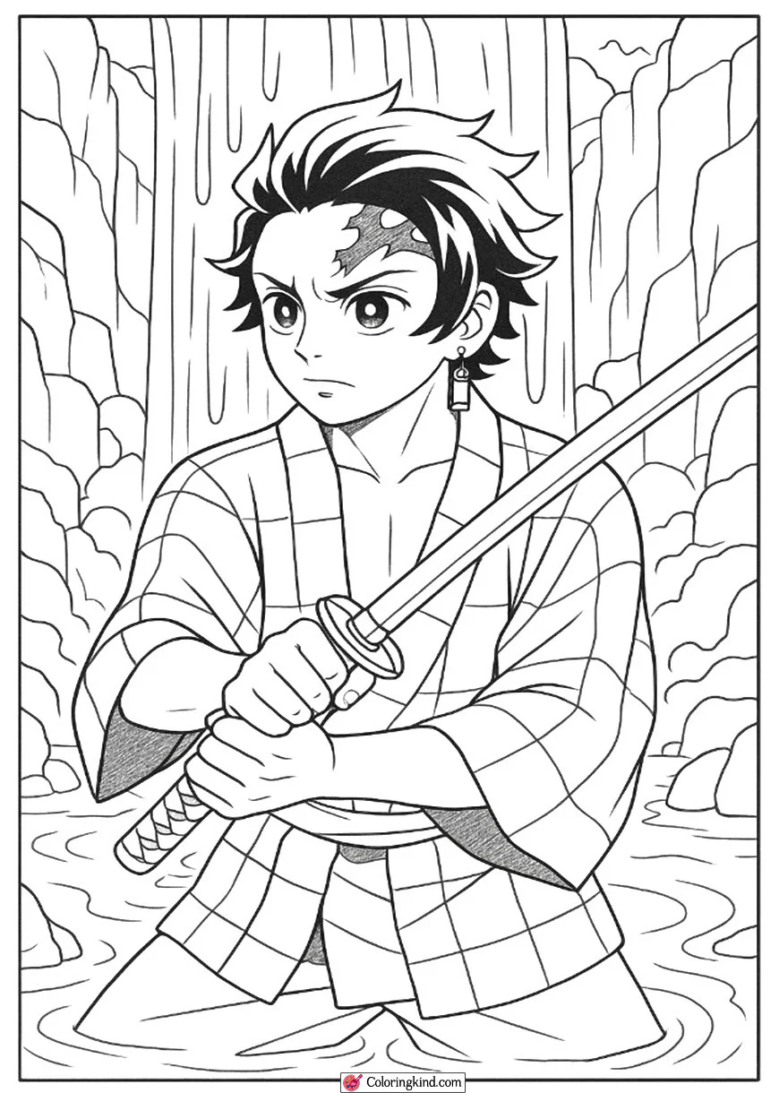 Tanjiro Sword Training Under Waterfall