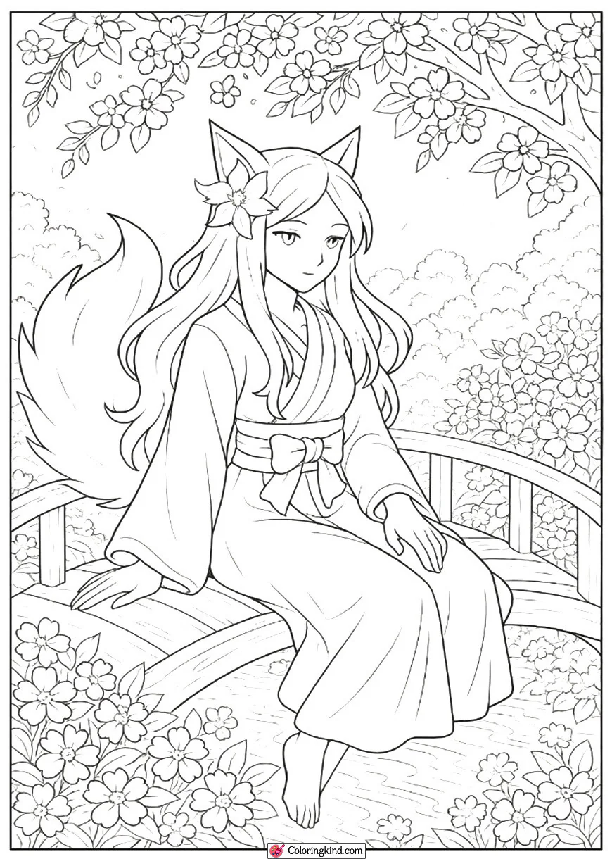 Nezuko Sitting on Bridge in Peaceful Scene