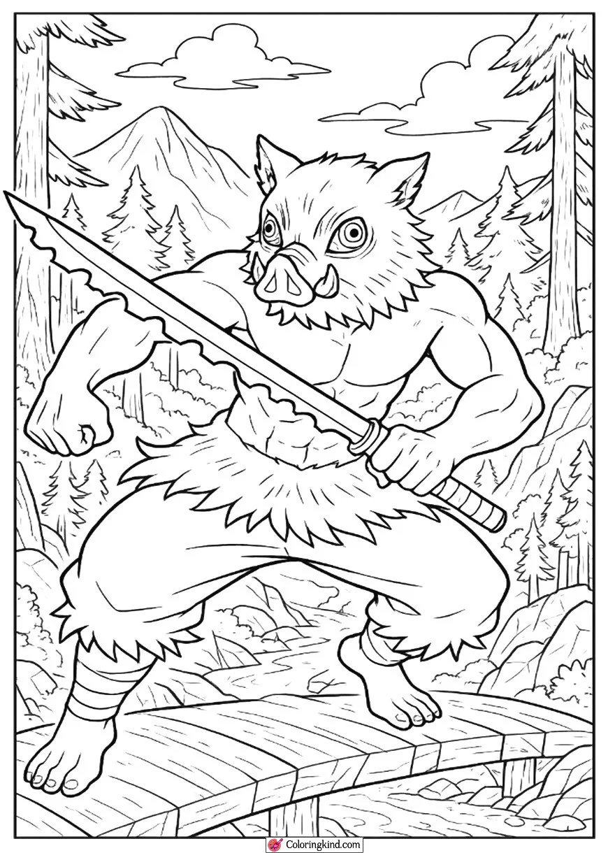 Inosuke Fighting in Mountain Forest