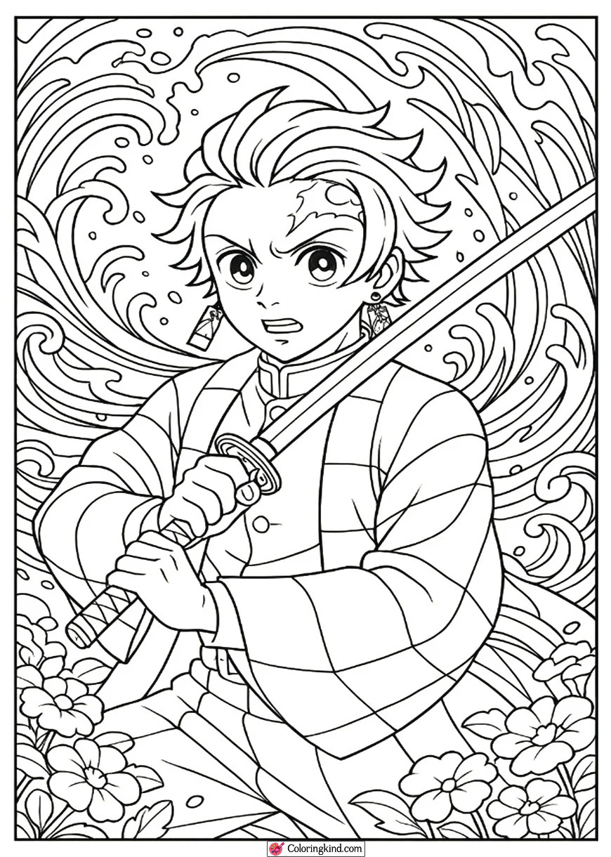 Tanjiro with Water Breathing Background
