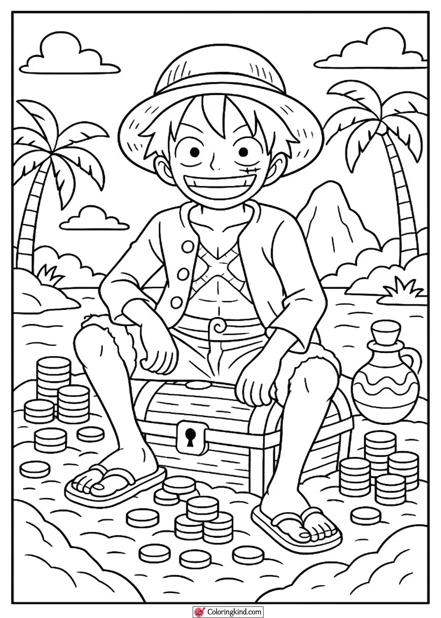 Luffy on Treasure Island with Gold