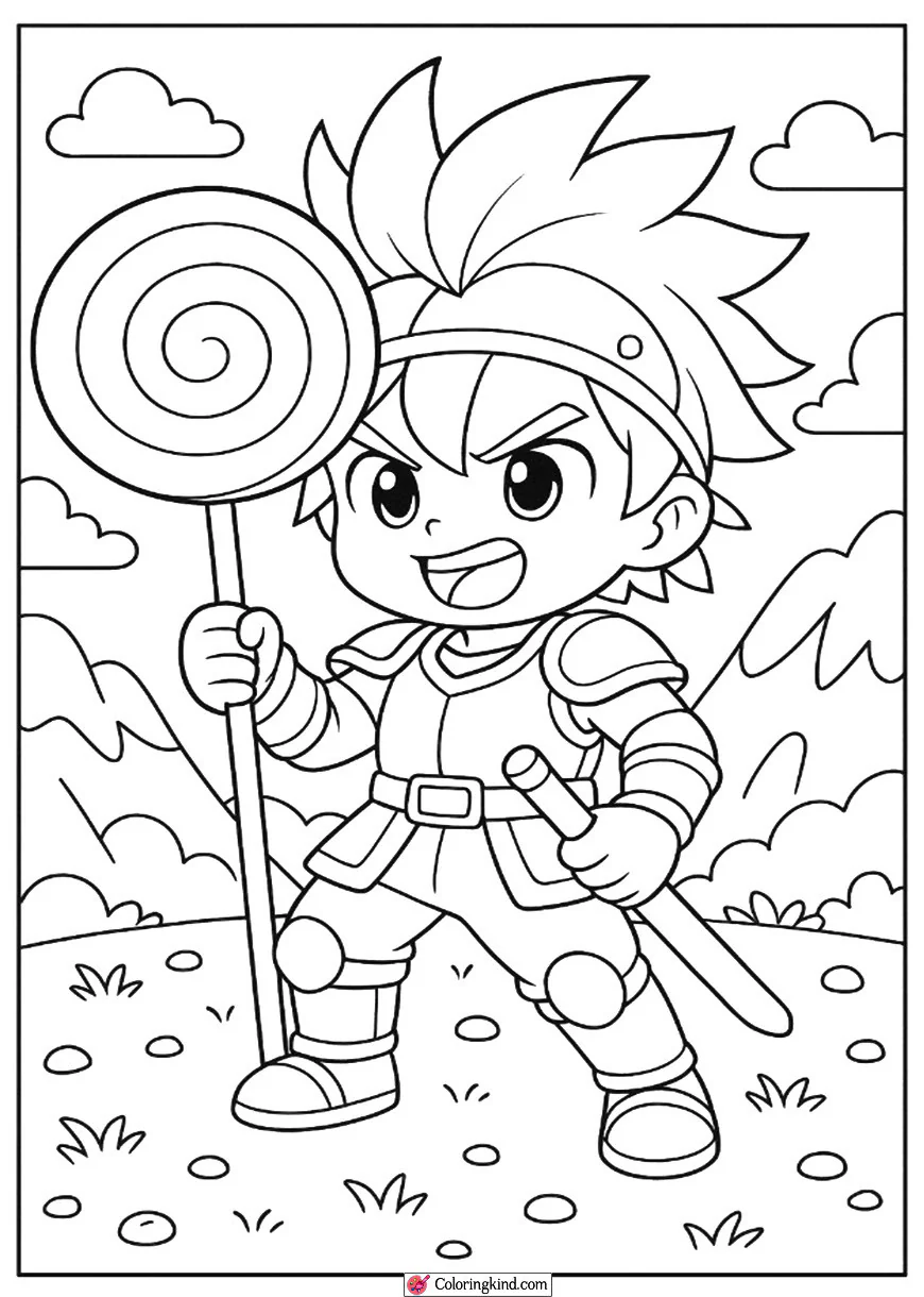 Chibi Warrior Holding Giant Lollipop