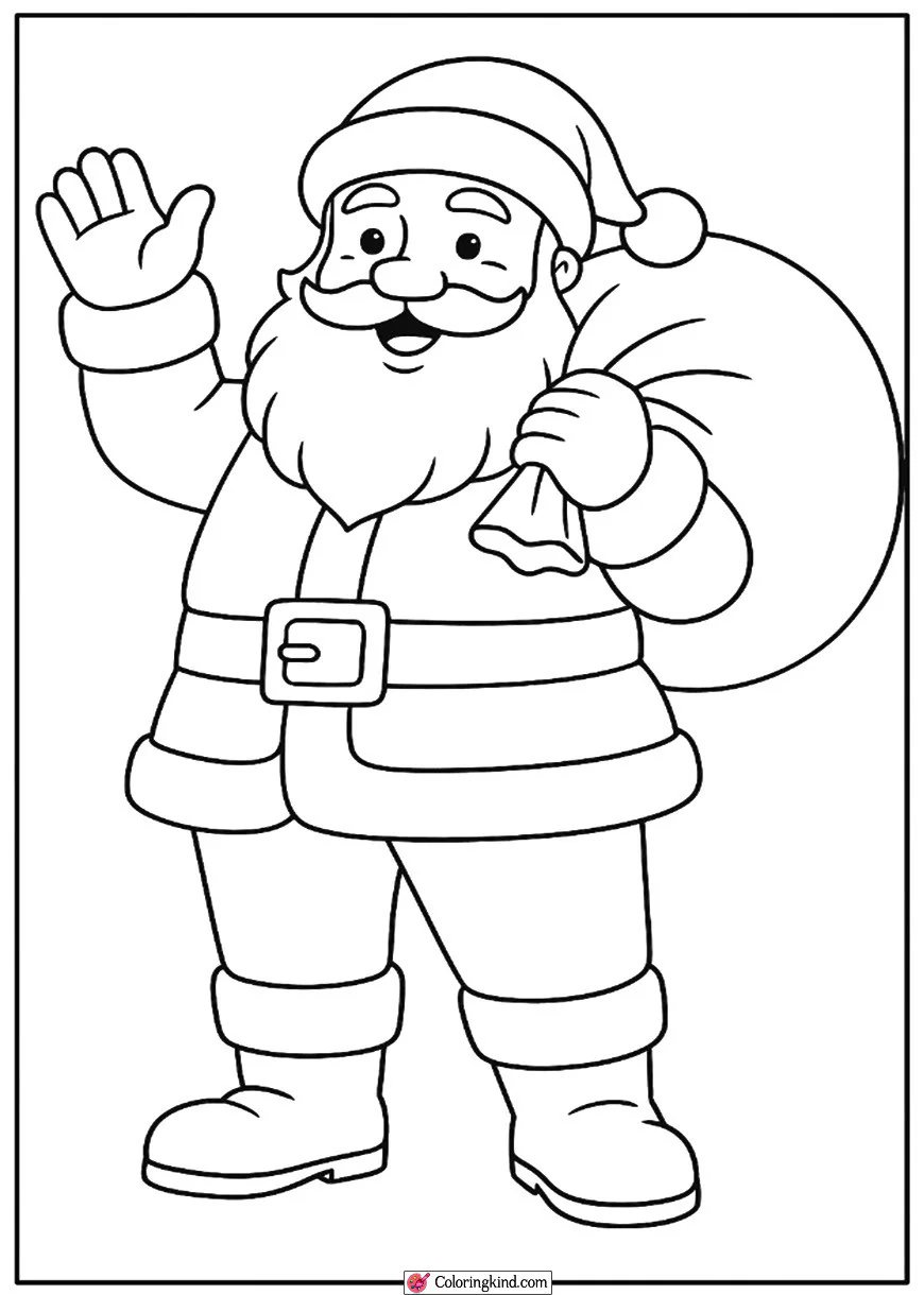 Santa Claus waving with his gift bag