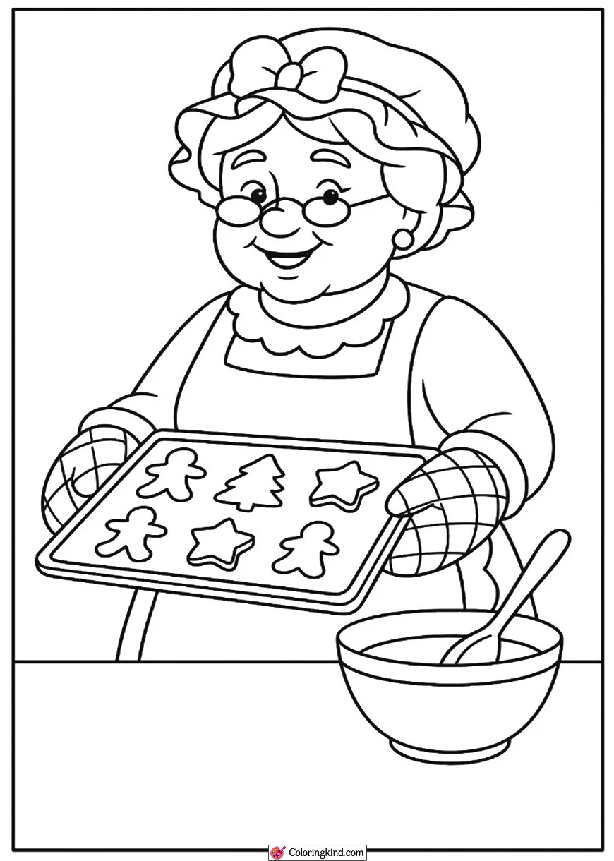 Mrs. Claus baking Christmas cookies