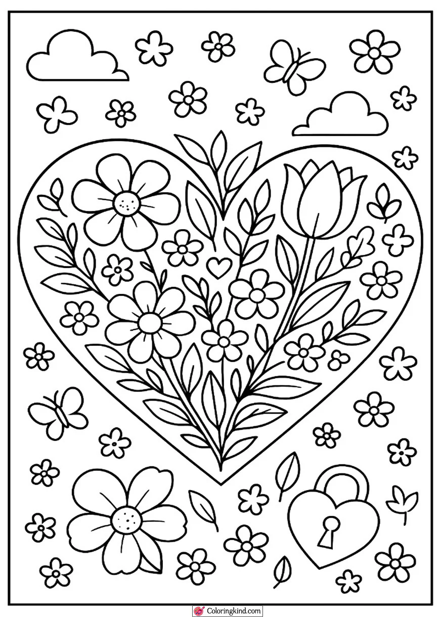 Spring Heart with Flowers