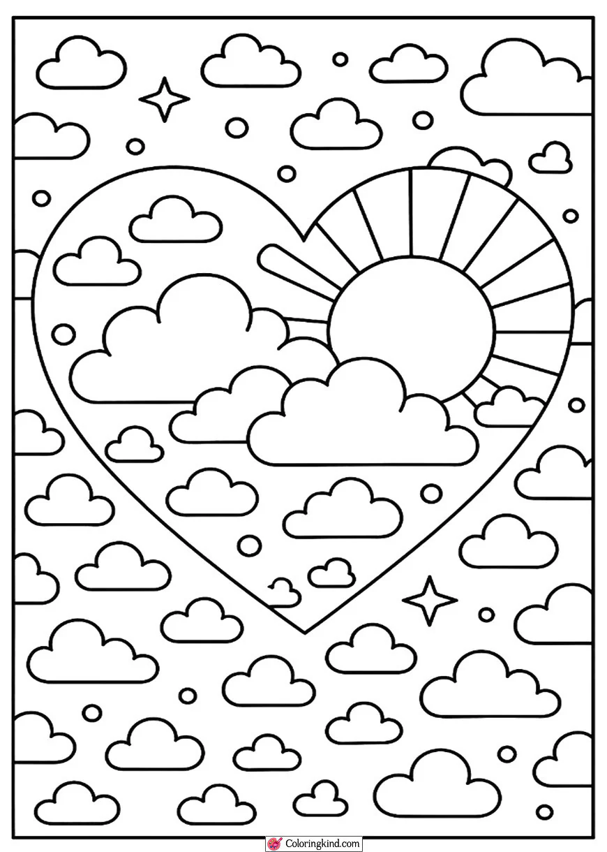 Sun and Clouds in Heart Shape