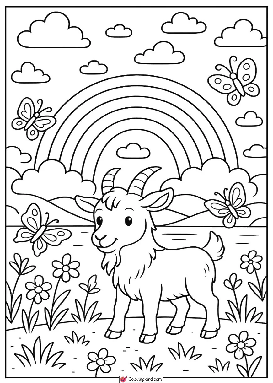 Rainbow with Goat and Butterflies