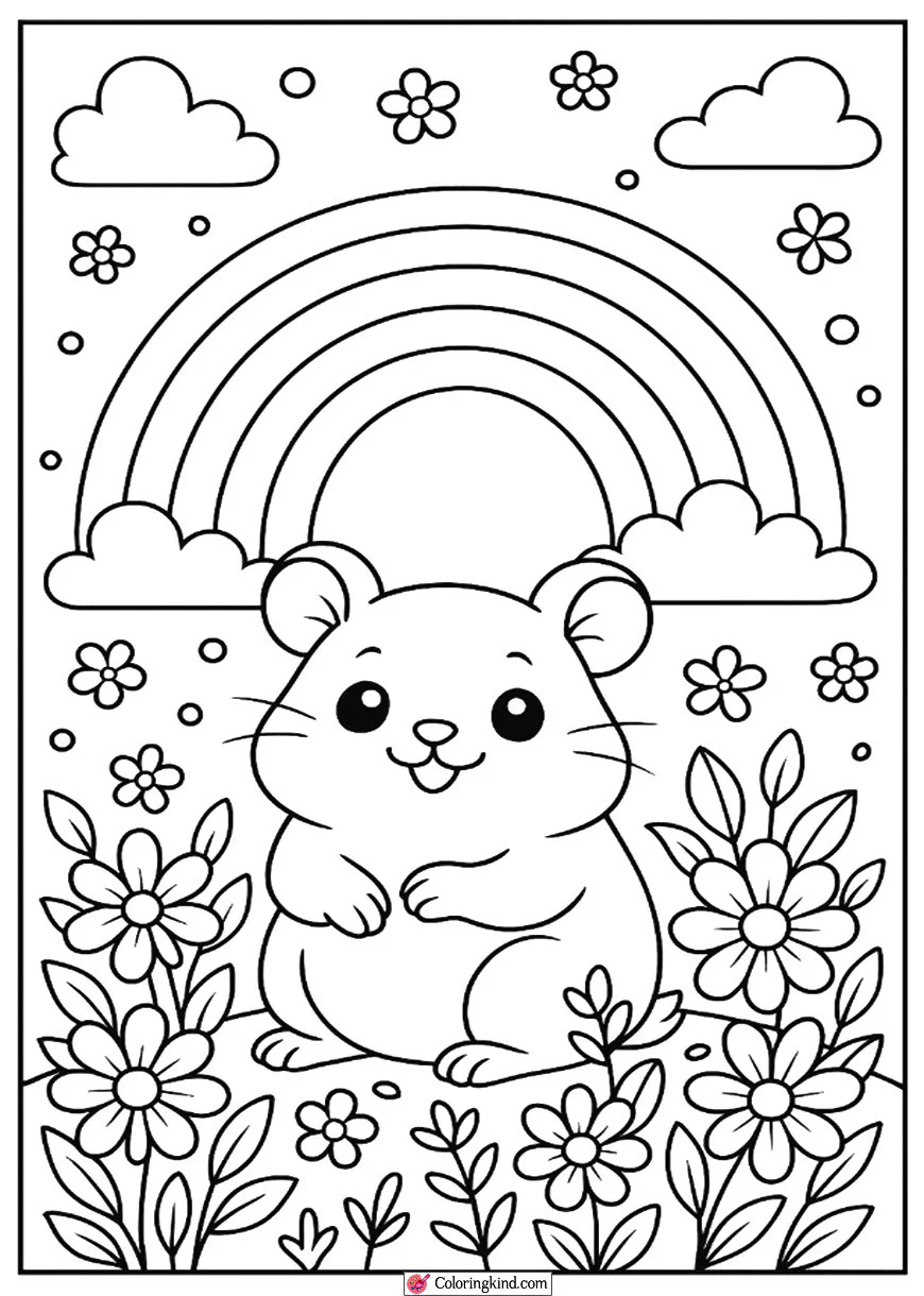 Rainbow with Hamster and Flowers