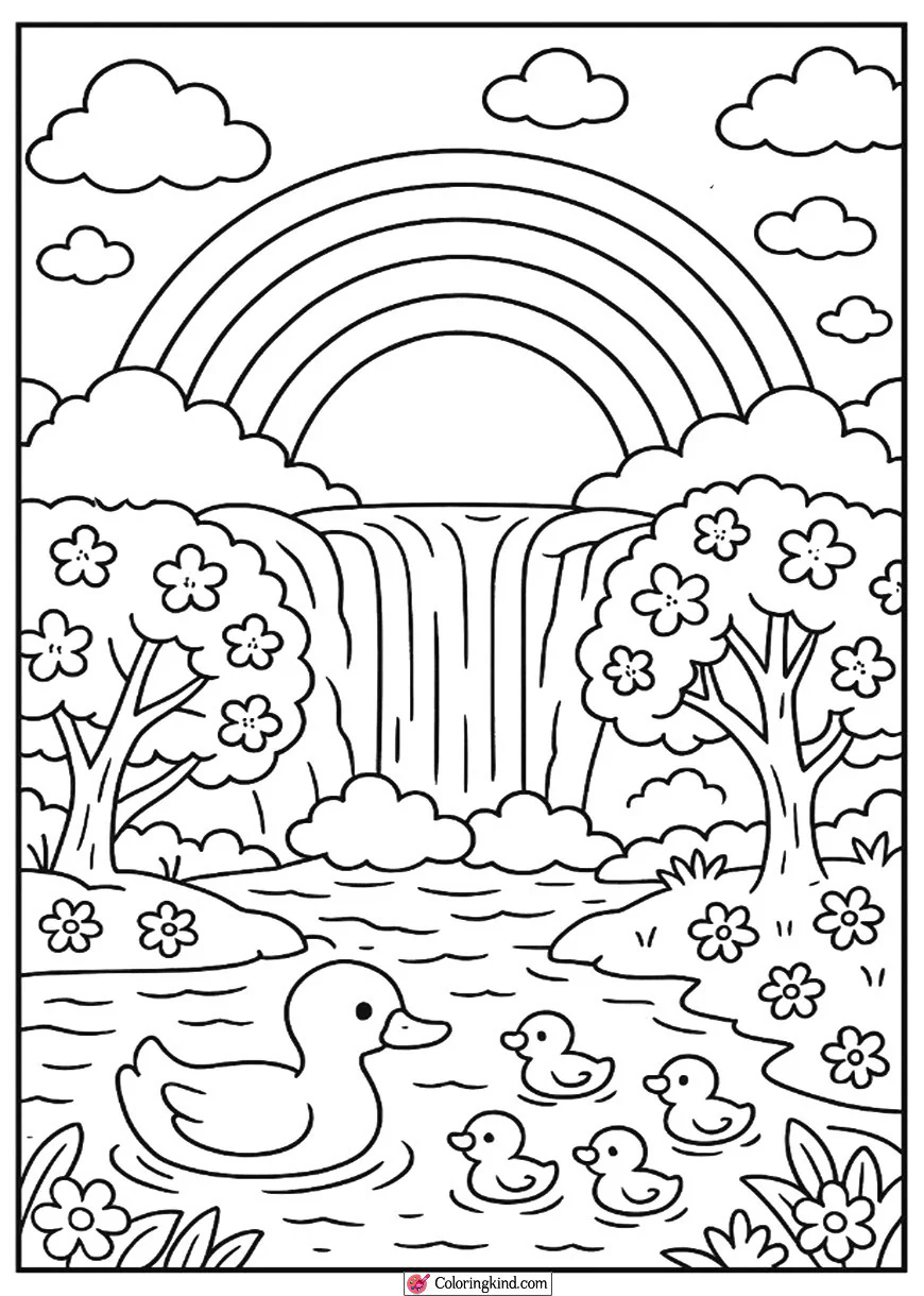 Rainbow across Waterfall