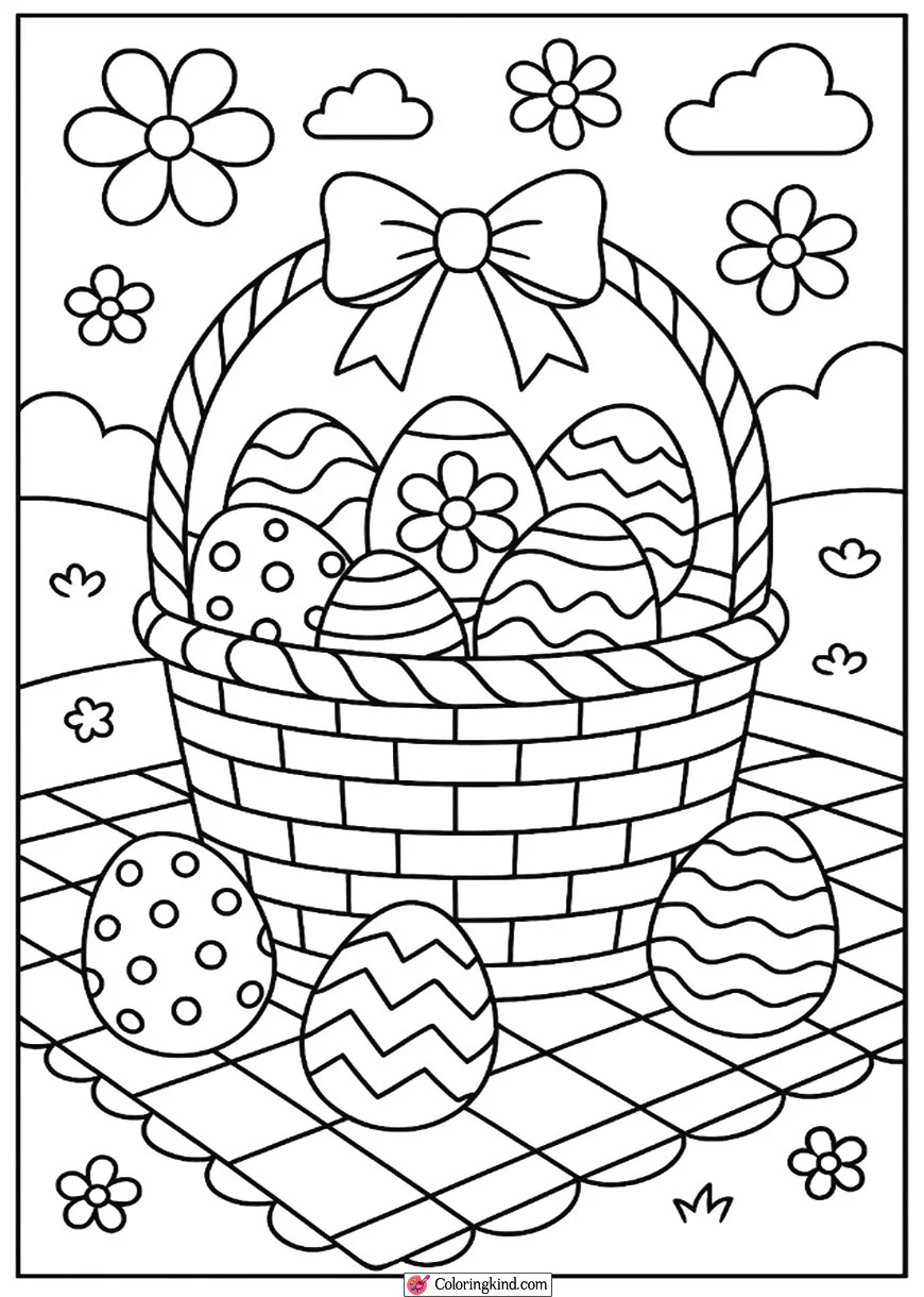 Easter Picnic with Basket and Eggs