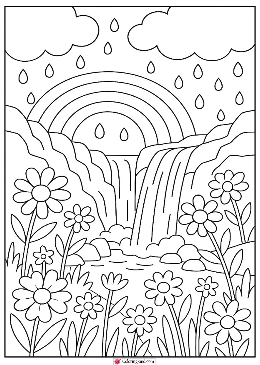 Spring Waterfall with Rocks