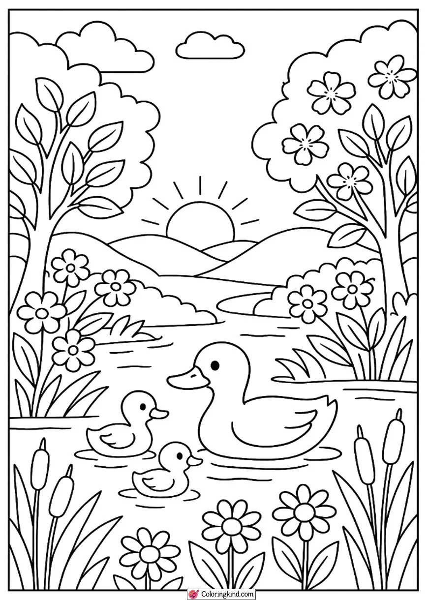 Peaceful Spring Lake with Ducks