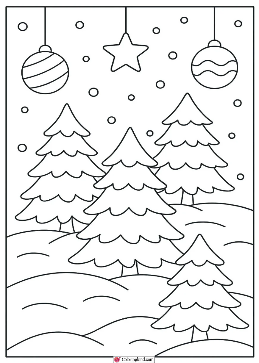 Snowy Hills with Pine Trees
