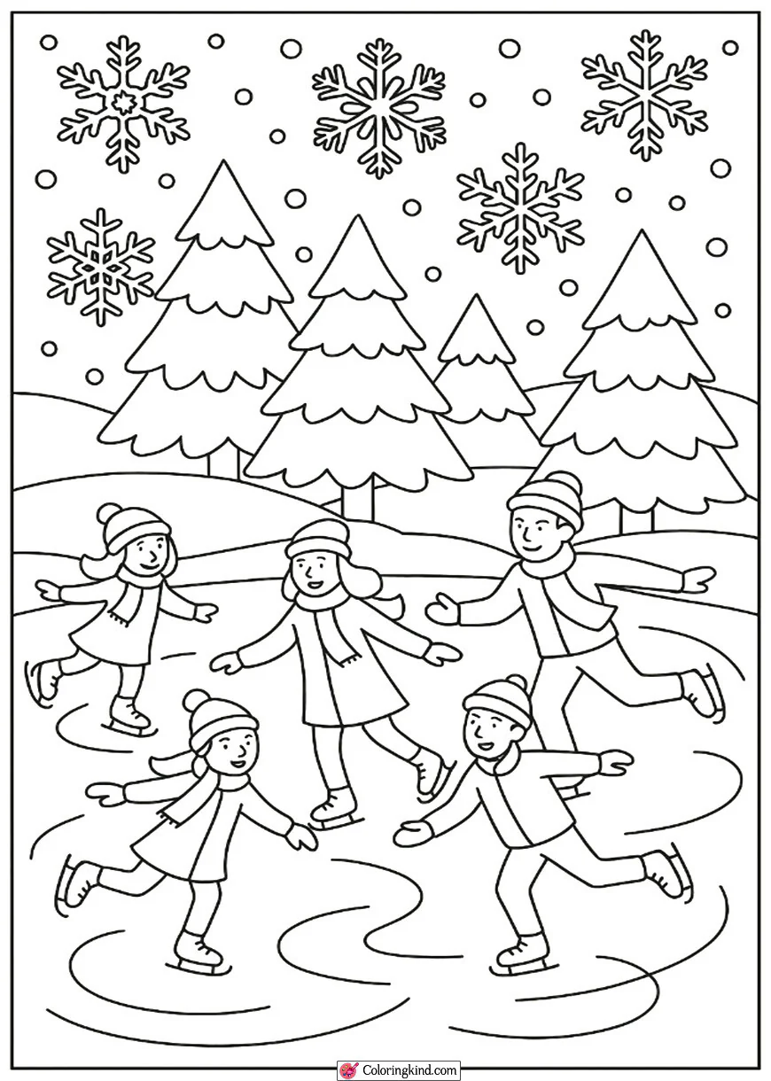 Frozen Lake with Ice Skaters