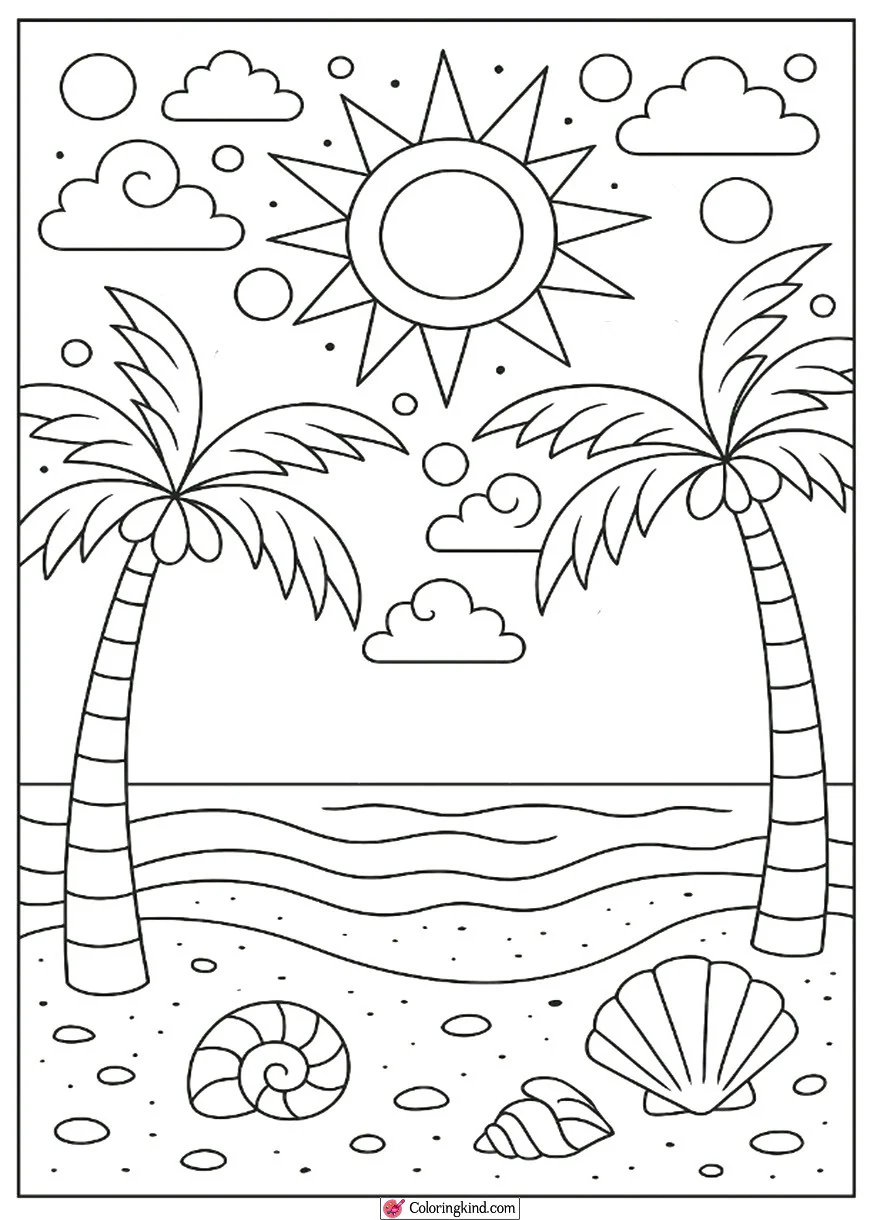Sunny Beach with Palm Trees