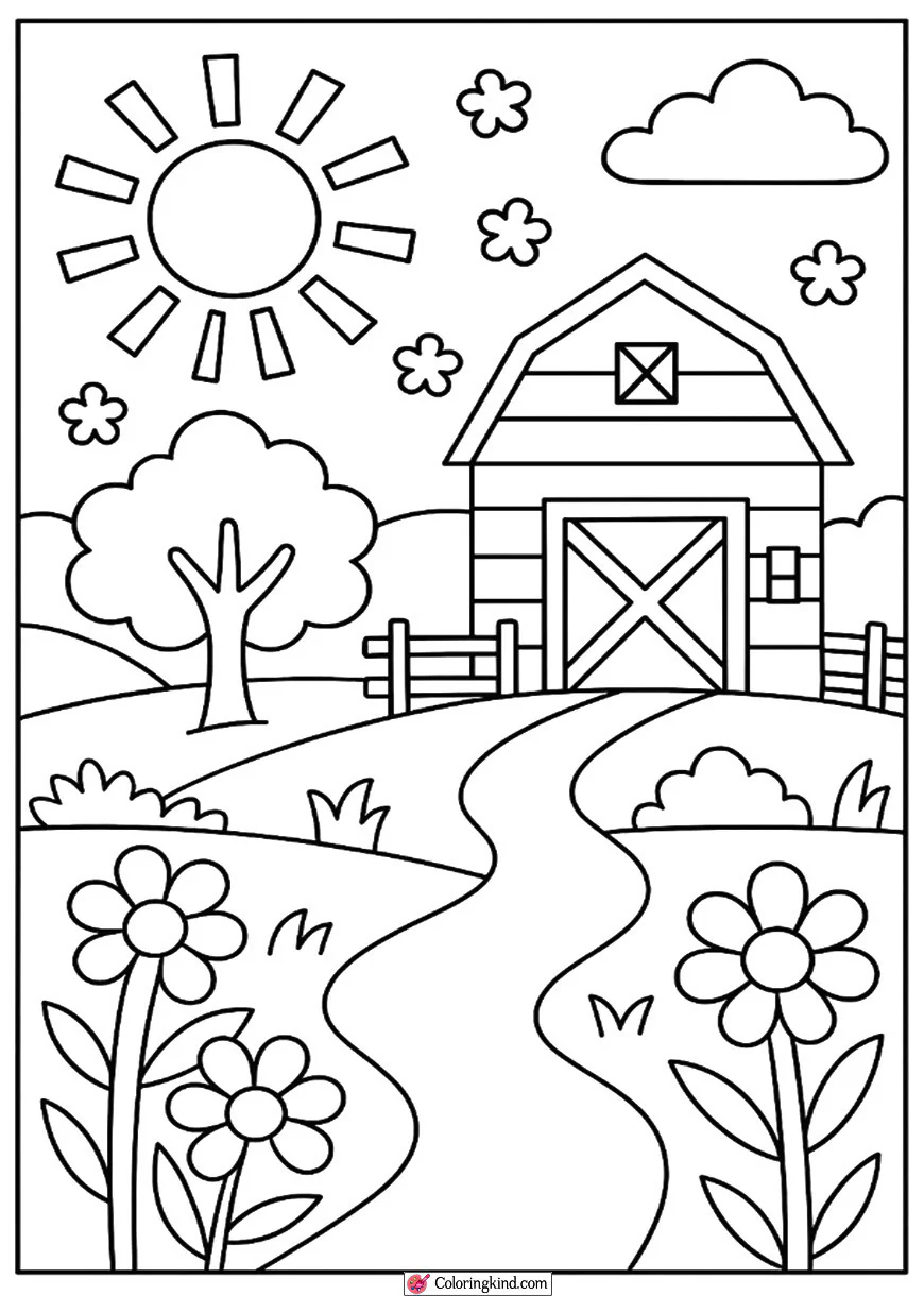Sunny Countryside Farm Scene