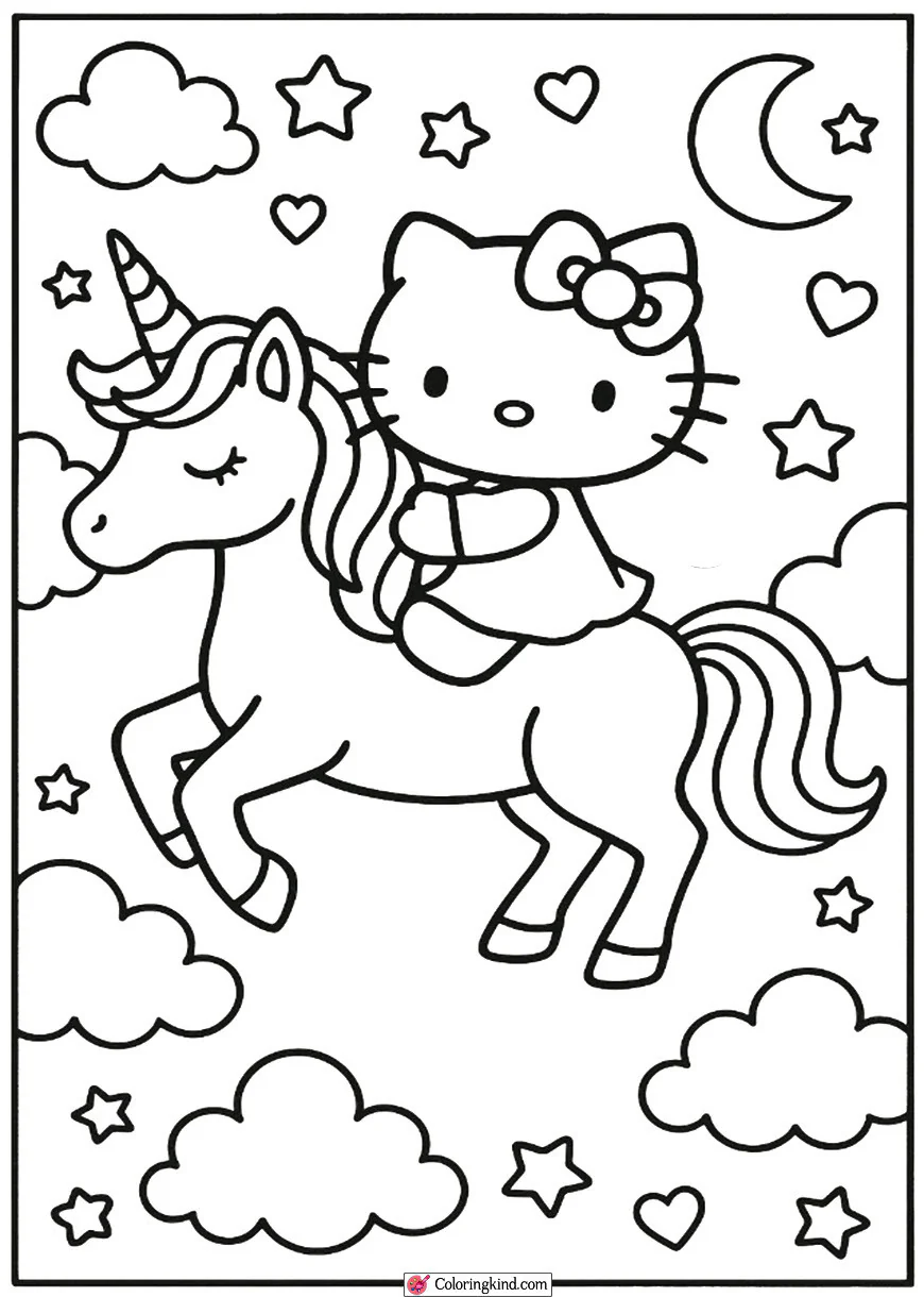 Hello Kitty Riding a Magical Unicorn