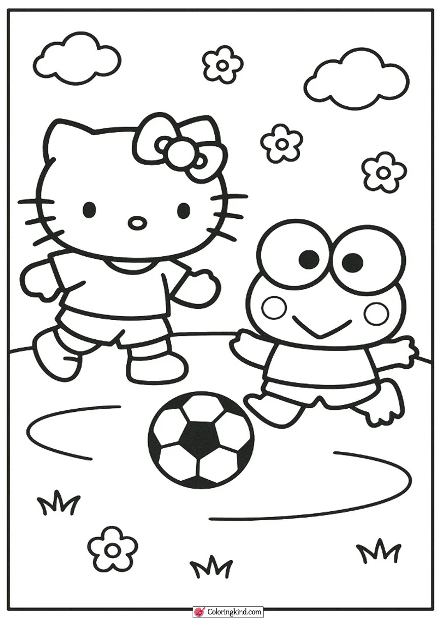 Hello Kitty and Keroppi Playing Soccer