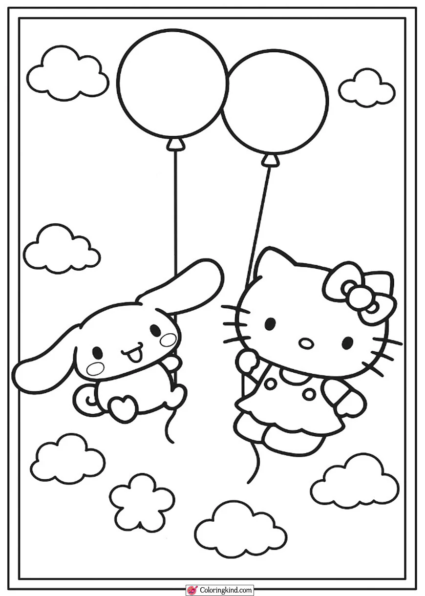Hello Kitty and Cinnamoroll Flying with Balloons