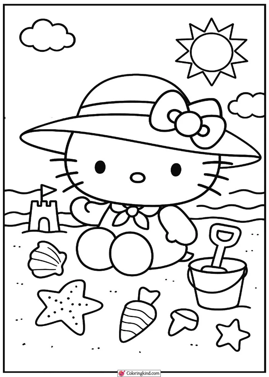 Hello Kitty at the Beach with a Sunhat