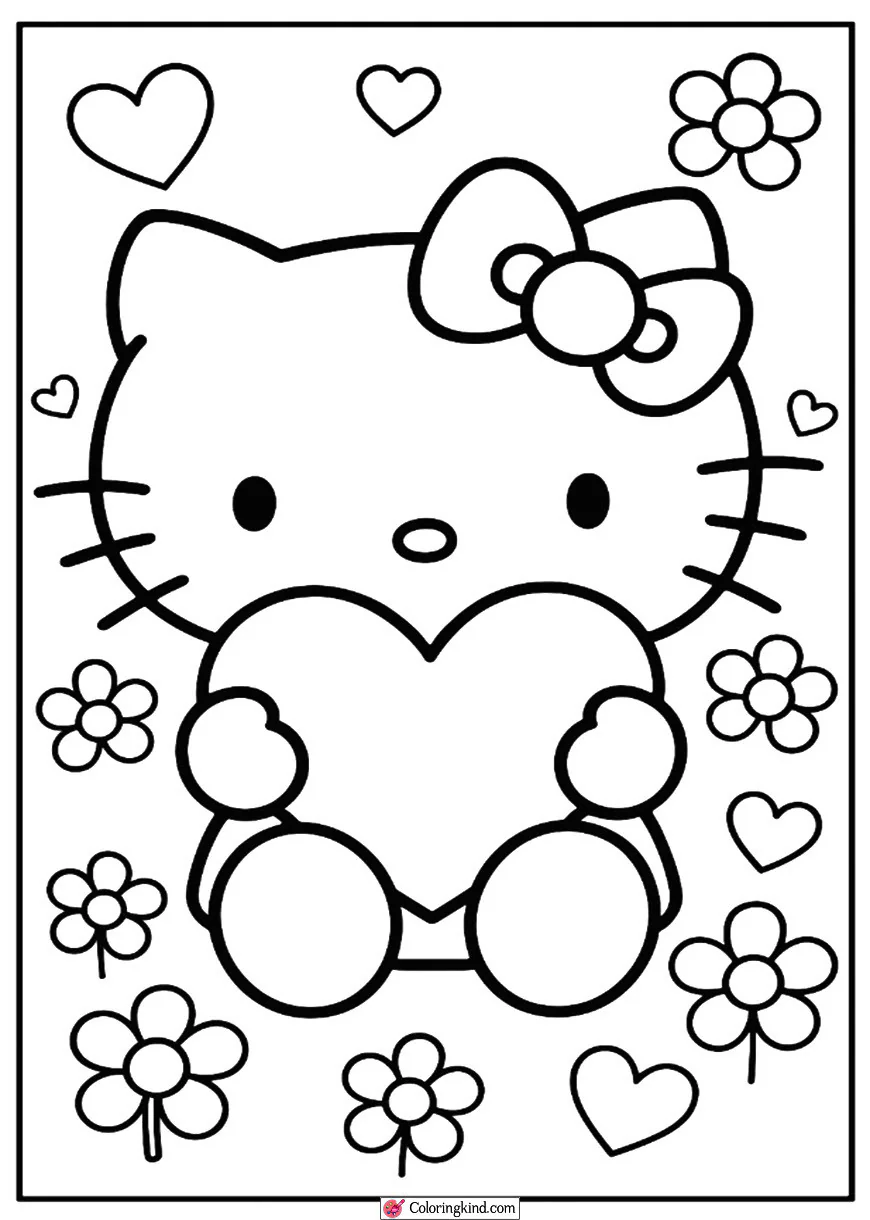 Hello Kitty Holding a Big Heart