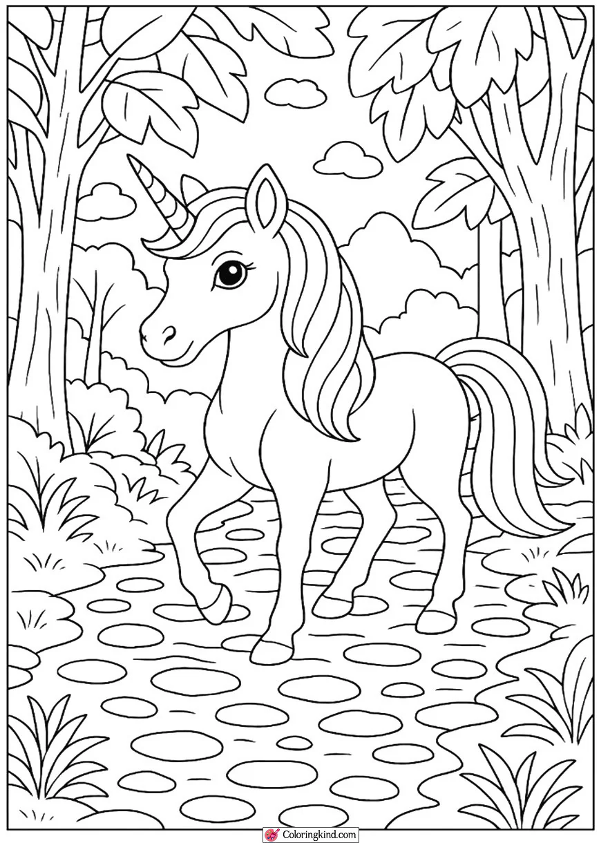 Unicorn Exploring a Jungle
