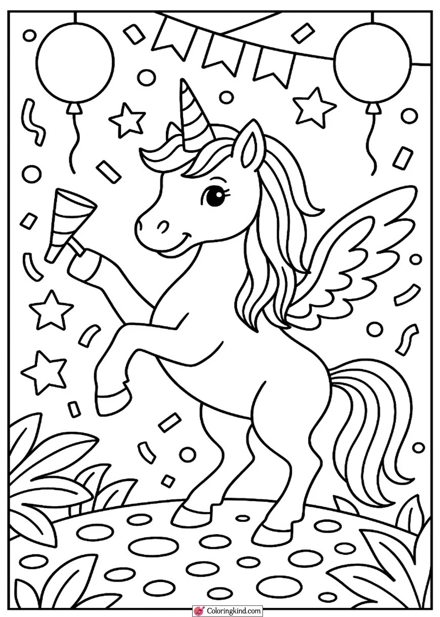 Unicorn in a New Year Celebration