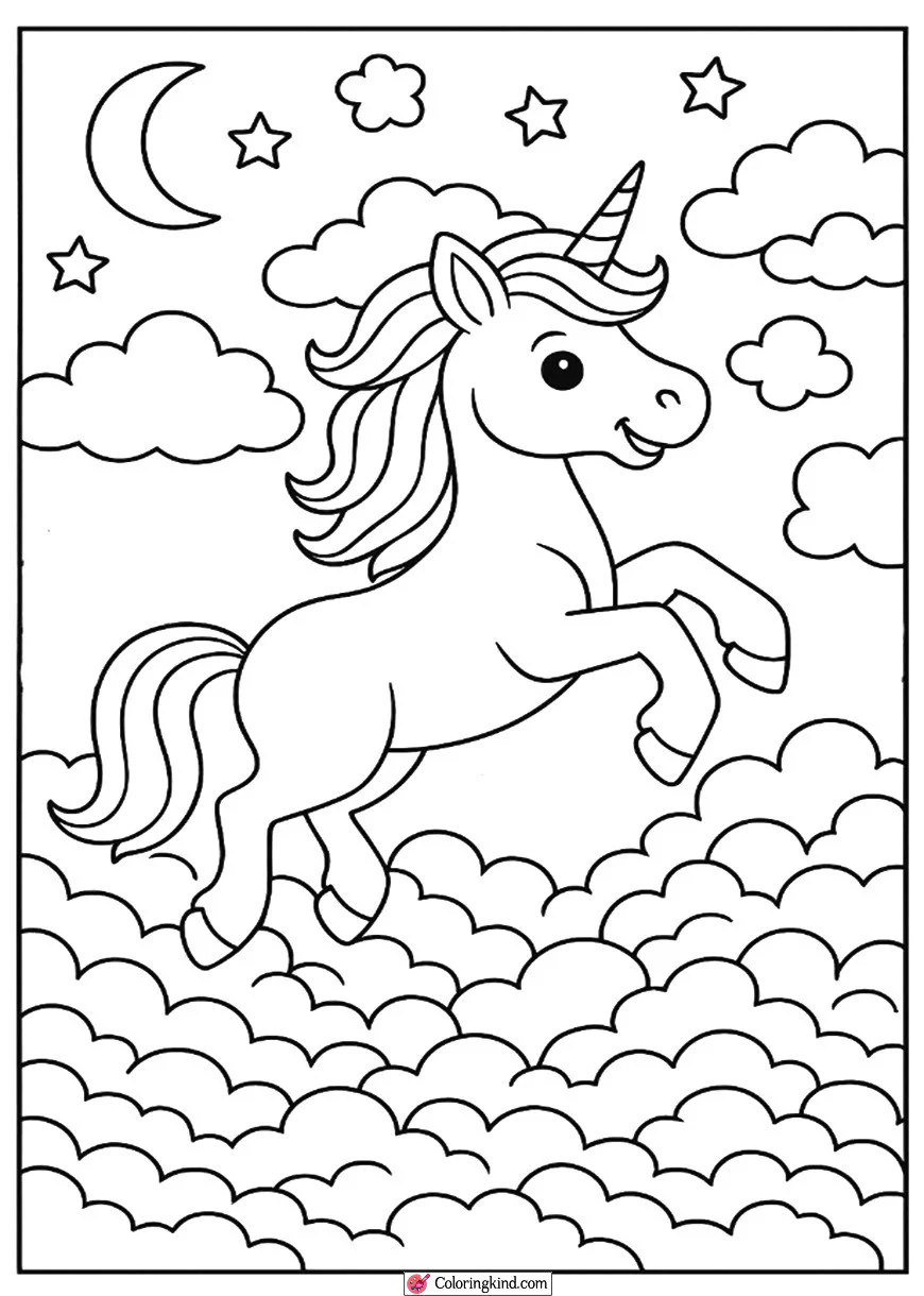 Unicorn Jumping on Clouds