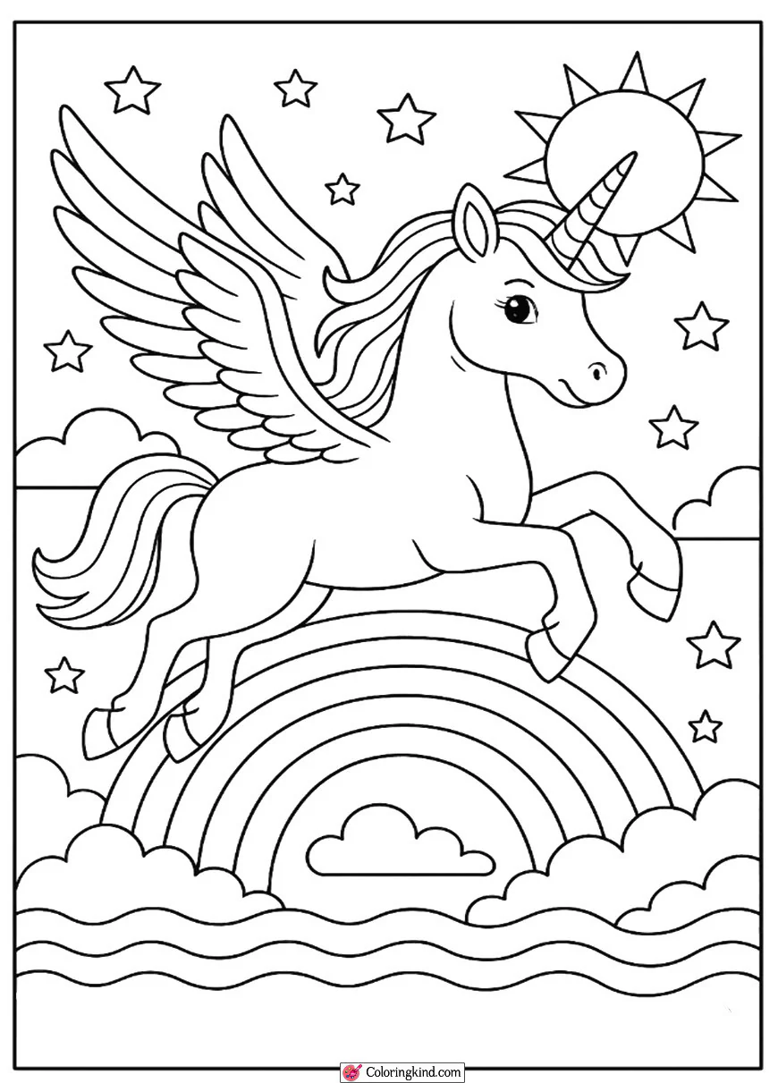 Unicorn Flying Over a Rainbow