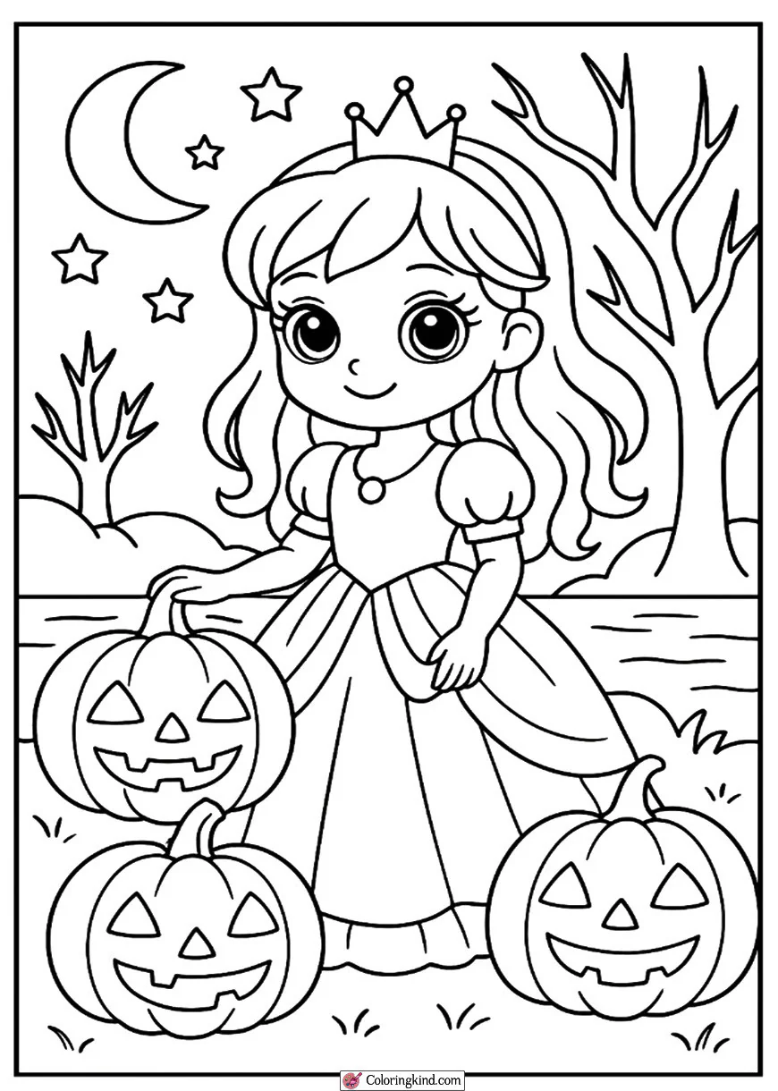 Princess with Halloween Pumpkins