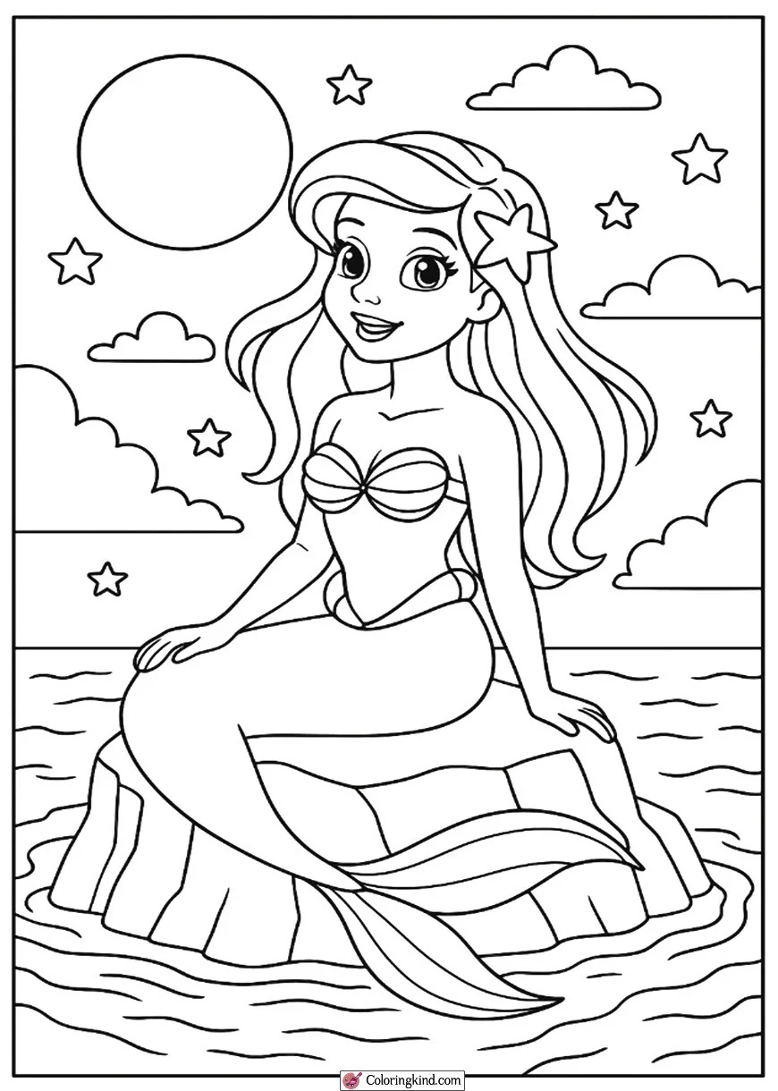Ariel Singing on a Moonlit Rock